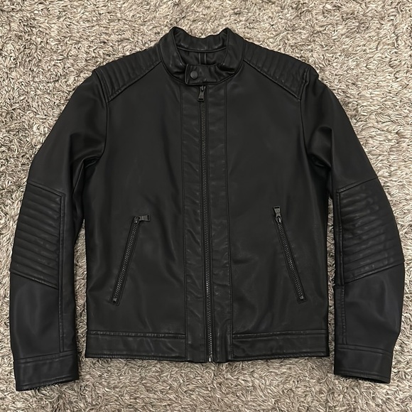 NWOT Express Black Real Leather Jacket with Quilted Shoulders - Picture 1 of 1